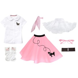 Hip Hop 50's Shop 7 Piece Child Poodle Skirt Outfit (8, Light Pink)