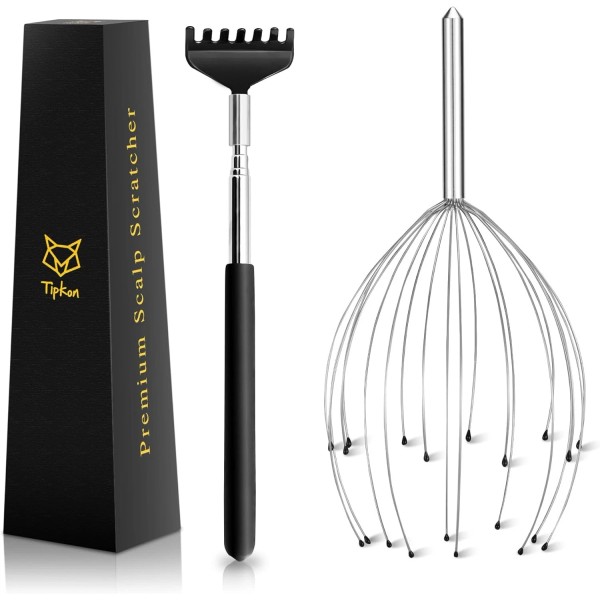 TIPKON Head Massager 20 Fingers Scalp Scratcher, Back Massage Silvery