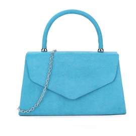 LeahWard Women's Faux Suede Clutch Bag Party Wedding Top Handle Handbag Purse Gift (Blue)