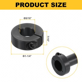 sourcing map 2pcs Single Split Shaft Collar 9/16" Bore One-Piece Clamping Collar, 1-1/4" OD, 7/16" Thickness, Black Oxide Steel Set Screw Lock Collar Clamp