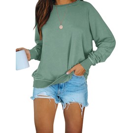 PRETTODAY Women's Casual Solid Sweatshirts Long Sleeve Crew Neck Tops Loose Pulloverss (Mint, xx_l)