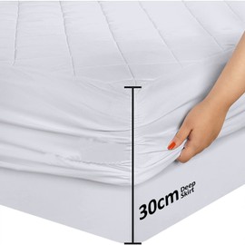 Cotton Comfort Bedding Quilted Mattress Protector Super King 30cm Deep Fitted Elastic Stretch Skirt Super King Mattress Topper - Ultra Soft & Hypoallergenic Super King Mattress Pad - Mattress Cover