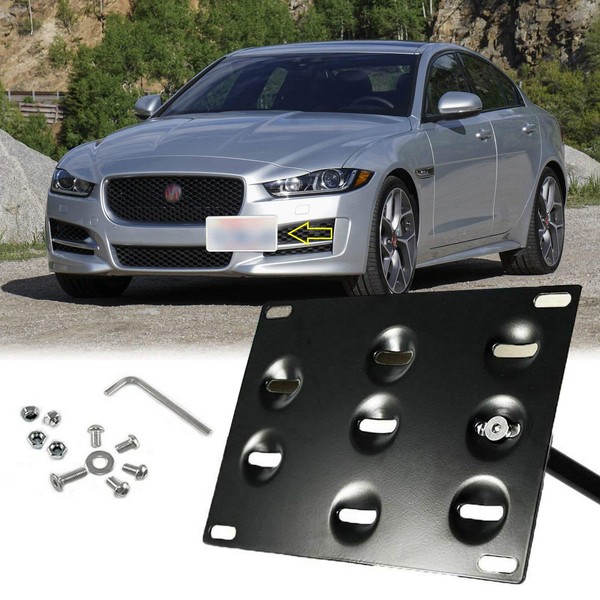 Xotic Tech Tow Hook License Plate Screw On Mount Bracket Compatible with Jaguar XF 2009-up, XE 2017-up (Black)