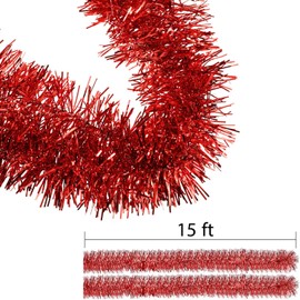 6 Rolls Tinsel Garland Christmas Tree Decorations Wedding Birthday Party Supplies (Red, 36 Meters)