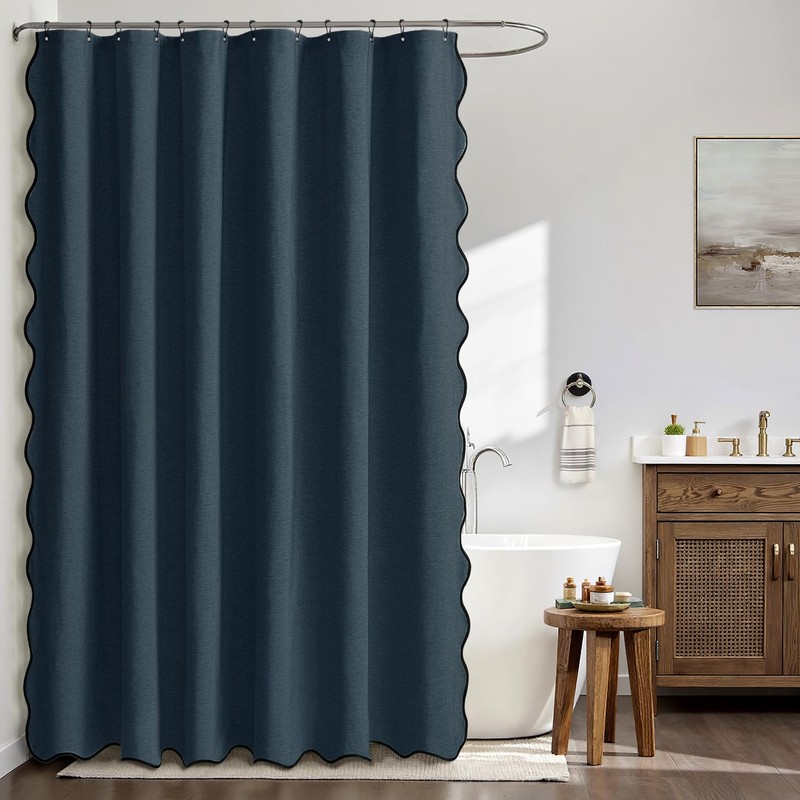 MIULEE 84" Long Scalloped Shower Curtain Linen Textured with 12