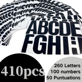 Cayton 410 PCS Letter Stickers,40 Sheets 4 Inch Letter Stickers Alphanumeric Large Self Adhesive Waterproof Vinyl Stickers for Door Box Signs Wall Decoration