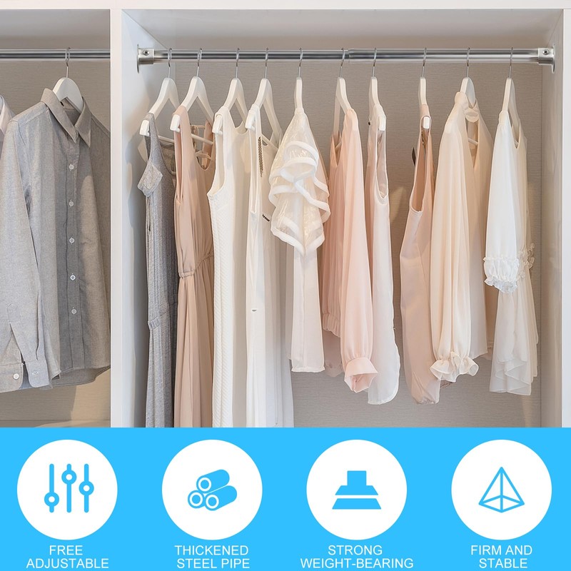 Wardlock 31cm-52cm Extendable Stainless Steel Wardrobe Rail, Adjustable Clothes Rail