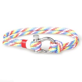 CandyBrowser Nylon Paracord & PU Leather Bracelet W. Stainless Steel Anchor Shackle Clasp - Multicolor