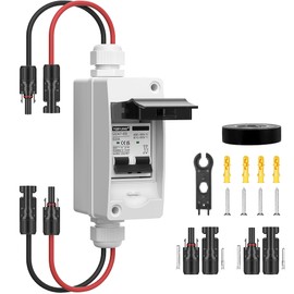 YQBYJING Solar Panel Disconnect Switch 63 Amp DC AC Miniature Circuit Breaker 500V 2 Poles with PV Connector and IP65 Waterproof UV-Proof Box for Outdoor Solar PV Homes Battery