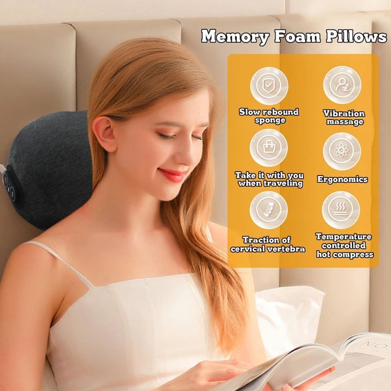 Grey Electric Memory Foam Bed Pillow Cervical Ergonomic Contour Neck