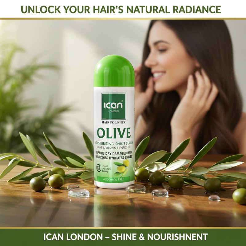 ican London Hair Polisher Olive Moisturizing Shine Serum Alcohol Free