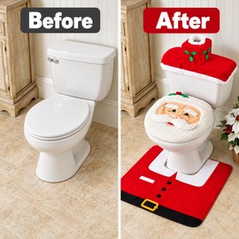 Santa Claus Toilet Seat Cover for Christmas Decor – Soft Cotton Linter Bathroom Decoration for Holiday Home Styling