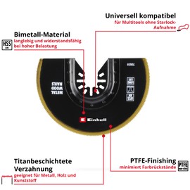 Original Einhell Bi-Metal Plunge Saw Blade Titanium-Coated (Diameter 100 mm Width, PTFE Finishing, Metal Toothing, Quick Change Function, Suitable for Multitools)