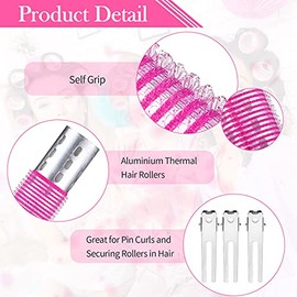 37 Pcs Aluminum Thermal Hair Rollers Set 3 Sizes Self Grip Hair Rollers 18 Pcs Duckbill Clips, Comb Hairdressing Styling Tool for Women, Men(1.1,Pink 