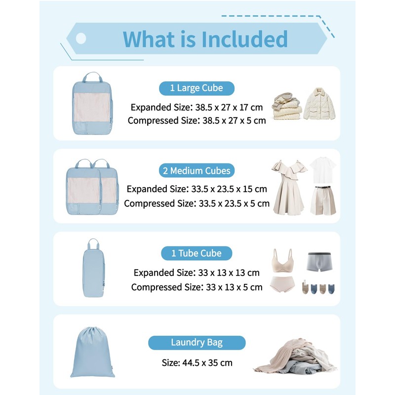 Narwey 5-Piece Set Compression Suitcase Organiser, Compression Packing Cubes Suitcase
