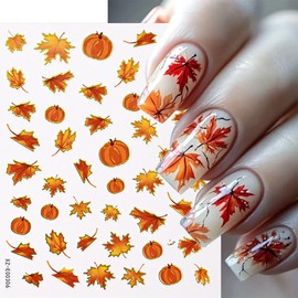 Autumn Nail Art Stickers Red Falling Leaves Nail Decals 6 Sheets 3D Bronzing Maple Leaves Nail Stickers Gold Fall Self Adhesive Nail Art Decals for Women Daily DIY Decoration Manicure Supplies