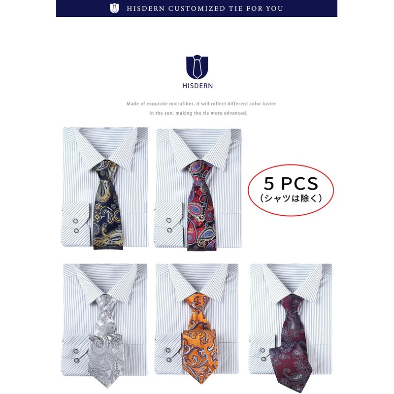 HISDERN TA5-01S Business Necktie, Square Set, 5 Pieces, Stylish, Gift