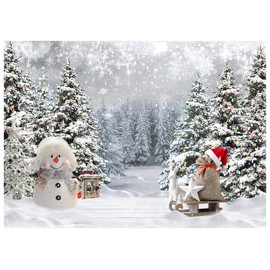 AIIKES 8x6FT Christmas Snow Backdrop Winter Forest Christmas Tree Snowman Photography Backdrop Winter Snowflake Scene Backdrop Children's Party Decoration Backdrop Studio Props 12-629