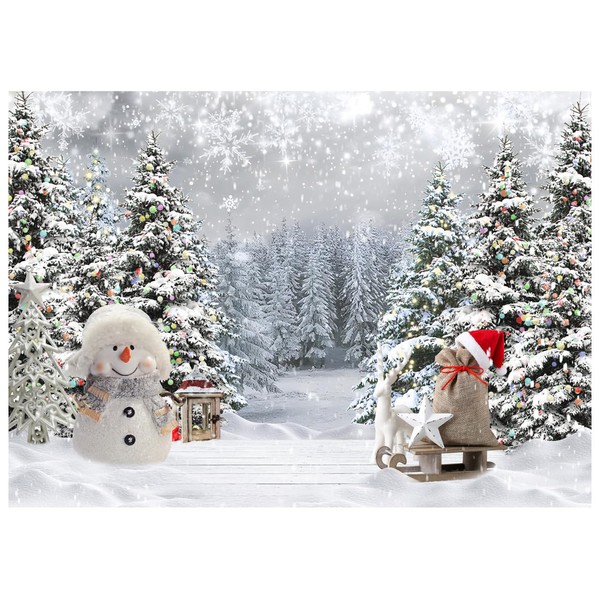 AIIKES 8x6FT Christmas Snow Backdrop Winter Forest Christmas Tree Snowman