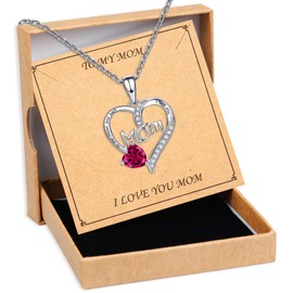 Love Heart Pendant Necklaces for Women, Mother's Day Jewelry Gifts for Mom Grandma Wife from Daughter Son, I Love You Mom (With gift box)