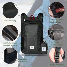 4Monster Water Resistant Foldable Backpack, Packable Hiking Daypack, Ultralight Travel Backpack, Suitable for Outdoor Sports, Camping, Backpacking, Shopping Grey-16L