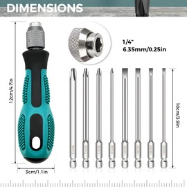 8 in 1 Screwdriver Set 1/4" Magnetic Screwdriver with 4 Flat 4 Cross Head Bits, Ergonomic Screwdriver Hand Tools, Soft-Grip Handle Interchangeable Chrome Vanadium Screwdrivers