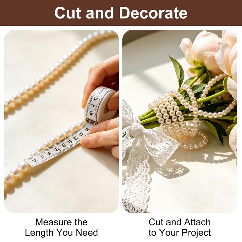 1 Roll 16.4Ft Faux Pearl Beads Garland, Pearl String with