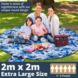 Waterproof Picnic Blanket Extra Large - 79" - Foldable Picnic Outdoor Blanket for Grass - Round Waterproof Outdoor Mat - Great for Concerts, Beach, Grass & Outside Family Fun - Compact & Foldable Rug