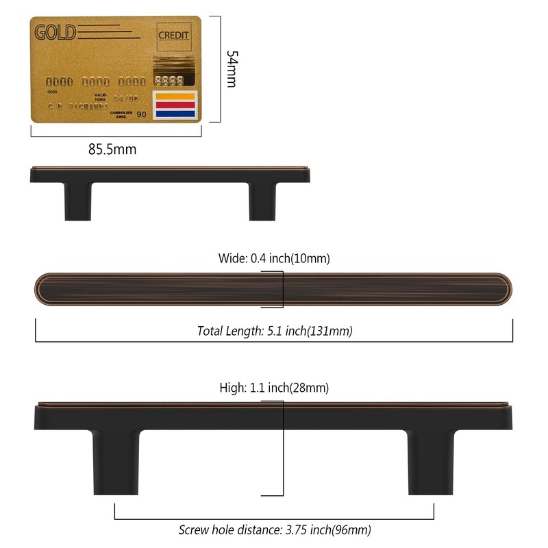 Amerdeco 10 Pack Oil Rubbed Bronze Cabinet Pulls 3.75 Inch(96mm)
