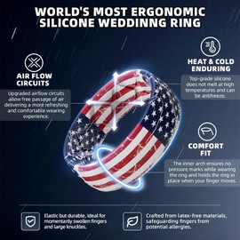 Egnaro Silicone Wedding Rings for Men, Breathable Printed Design Rubber Engagement Bands with Air Flow Grooves 8mm Wide 2mm Thick