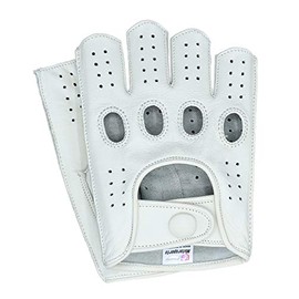 Riparo Women Genuine Leather Reverse Stitched Half-Finger Fingerless Driving Motorcycle Gloves (7, White)