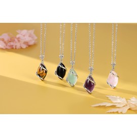 Jovivi Amethyst Stone Necklace for Women Men, Full Wire Wrapped Natural Gemstone Reiki Healing Crystal Pendant Jewelry