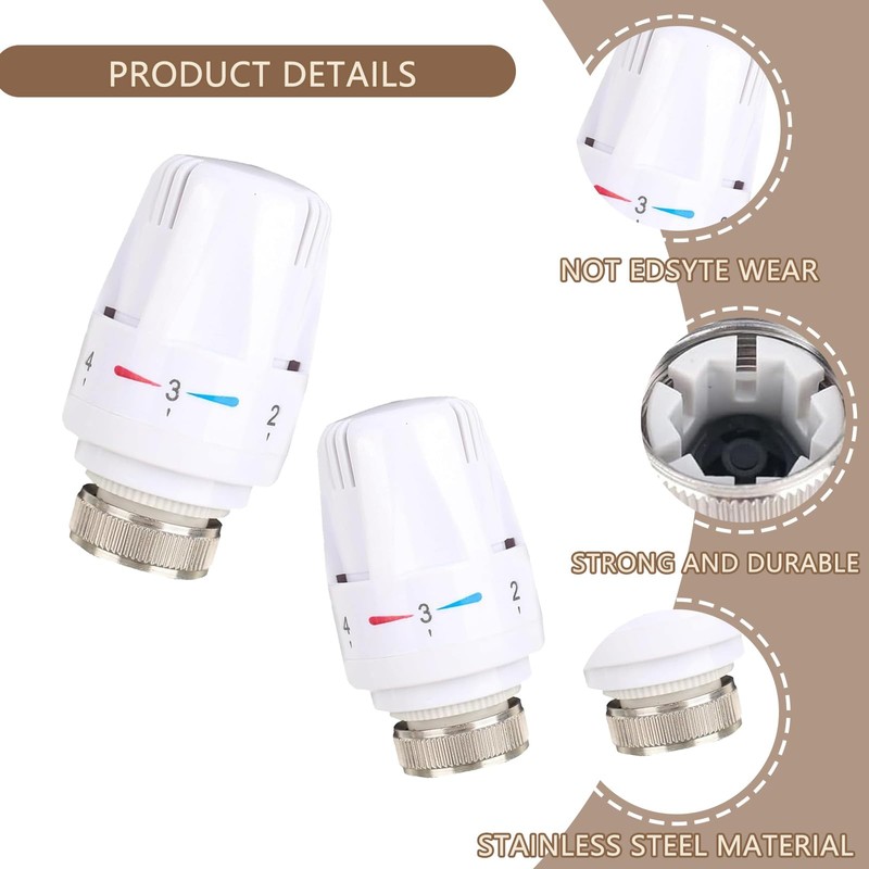 2 Pcs Radiator Valve Thermostatic, Radiator Thermostat Valve Head for