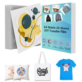 Creatorally DTF Transfer Film Paper A4, Premium Double-Sided PreTreat Sheets PET Heat Transfer Paper for All Inkjet Printers (Matt, 20 Sheets)