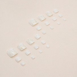 White Press on Toenails Solid Square Fake Toe Nails Glossy Toe Nails Press on Acrylic False Toe Nails with Gold Foils Designs Fake Toenails Cute Artificial Beach Full Cover Acrylic Toenails for Women