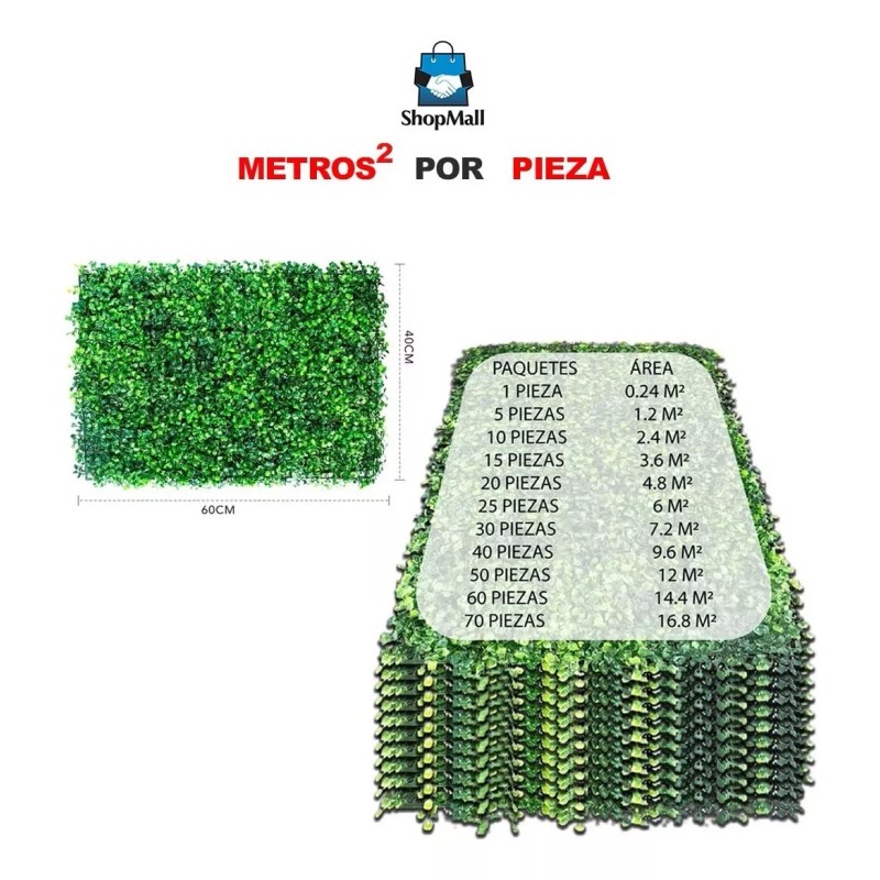 ShopMall Muro Verde Follaje Artificial Sintético 40 Pzs