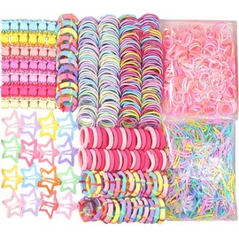 Jotia 875Pcs Hair Clips Accessories for Girls, Assorted Styles Mini Hair Clips Claws Elastic Hair Ties Ponytail Holders Hair Barrettes Rubber Bands Set Multicolored Star Clips