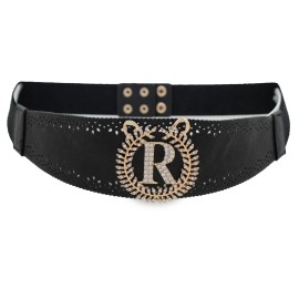 Awaystyle4you Women Gold Metal Shiny Leaf R Fancy Charm Hip Waist Black Color Fashion Belt S M