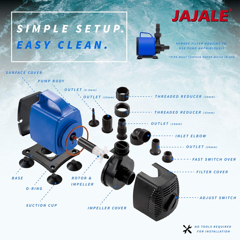 JAJALE 1720 GPH Submersible Water Pump Ultra Quiet for Pond,Aquarium,Fish