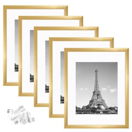 upsimples 11x14 Picture Frame Set of 5, Display Pictures 8x10 with Mat or 11x14 Without Mat,Wall Gallery Photo Frames, Gold