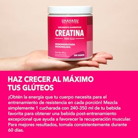 Creatina Monohidratada para Mujer en Polvo | Micronizada | Suplemento Alimenticio Preworkout para Ella | 3 g por Porción | Sin Sabor, Vegana y No Transgénica | 100 Porciones | 300 g
