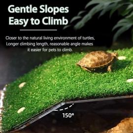 HoneTeek Turtle Basking Platform, Turtle Resting Dock Turtle Tank Accessories, Simulation Grass Turtle Basking Platform Ramp for Turtle Aquarium Brazilian Tortoise, Turtle Tank Decoration (Small)