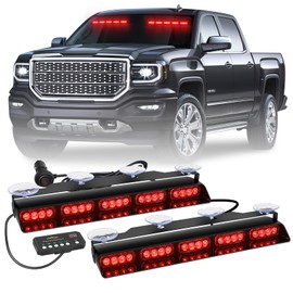 XRIDONSEN 2x 17 inch Red Emergency Lights Bar 40 LED Dash Strobe Lights Interior Front/Rear Windshield Lights Safety Flashing Warning Hazard for Ambulance Firefighter Police Vehicles Trucks Car