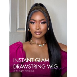 LUVME HAIR Flexi-Fit Invisi Drawstring Wig 13x4 Lace Wig PreMax Lace Wigs Silky Straight Lace Front Wigs Human Hair Pre Cut Plucked Lace Frontal 22 Inches Natural Black