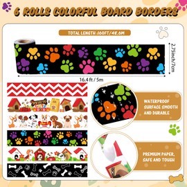 Tenceur 98.5 ft Bulletin Board Borders Classroom Decoration 6 Rolls Dog Classroom Borders Set Scalloped Bulletin Board Trim for Back to School Office Home Chalkboard Wall