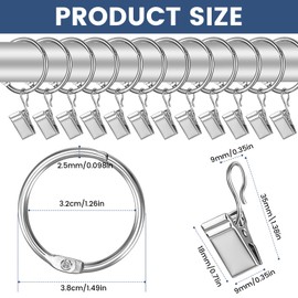 50 Pack Curtain Rings with Clips, Curtain Rings and Hooks Metal, Hooks Metal Clips, Metal Hooks for Hanging Heavy Drapes