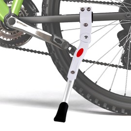 Bike Kickstand, Adjustable Bike Kick Stand for 20 to 27.5 inch Bike Wheels, Bicycle Kickstand Aluminum Alloy Folding Bike Stand Kick fFor Mountain Bike, Road Bike With Anti-Slip Rubber Feet, White