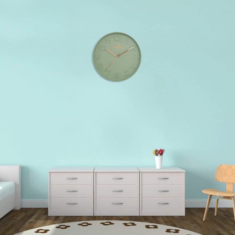 MPM Quality Design Wall Clock, Green, Modern Plastic Clock, Glass,