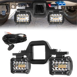 BESTZHEYU 4 Inch 60W Led Pods with 2.5 Inch Tow Hitch Mounting Brackets Backup Reverse Lights Rear Light Bar for Pickup ATV SUV Truck Trailer Boat with White and Amber Beam