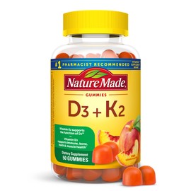 Nature Made Vitamin D3 K2 Gummies, Vitamin D 5000 IU Per Serving for Bone, Teeth, Muscle and Immune Support, 50 Gummy Vitamins, 25 Day Supply
